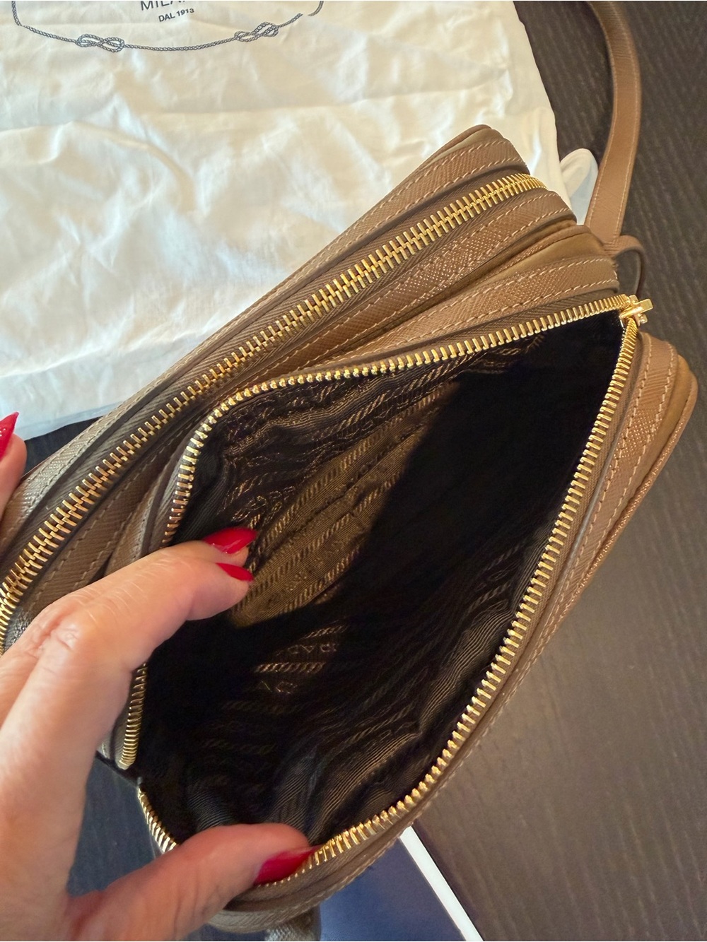 Prada cognac re-Nylon camera crossbody Bag with Leather Trim; worn 10 times max - Picture 7 of 16